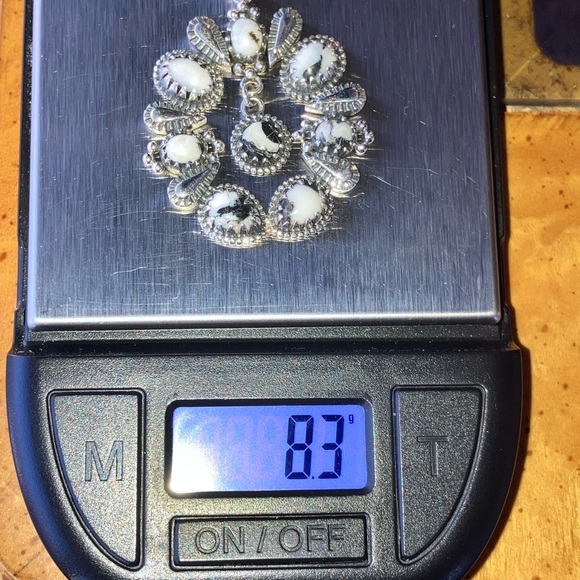 White Buffalo Turquoise Squash Blossom Pendant - Picture 5 of 7